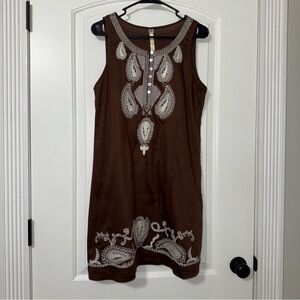 Uncle Frank Embroidered Sleeveless Brown Paisley Print Dress Women’s Size XL